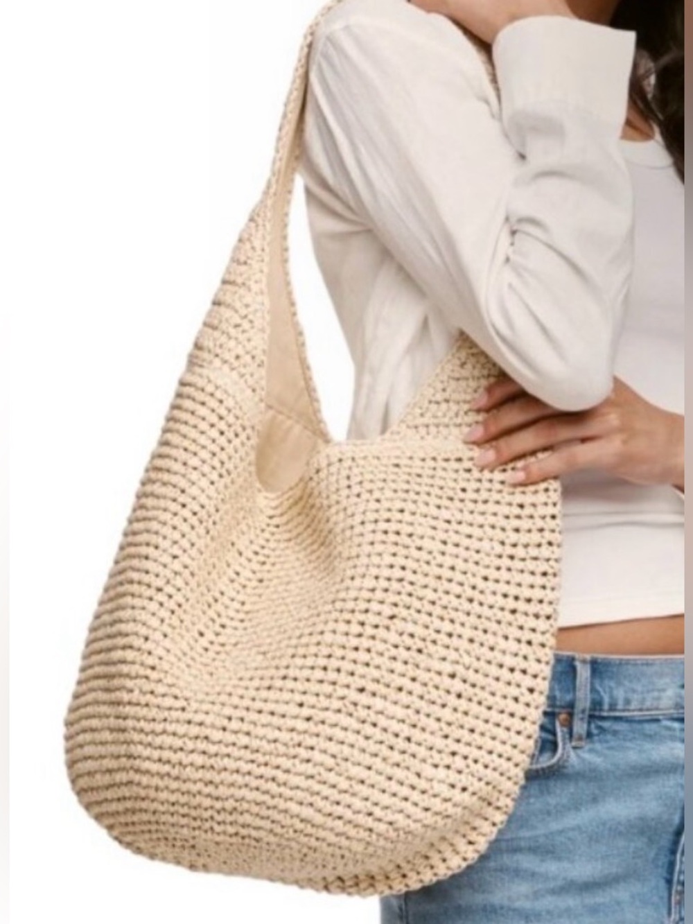 NWT Banana Republic Cream Crochet Shoulder Tote Bag